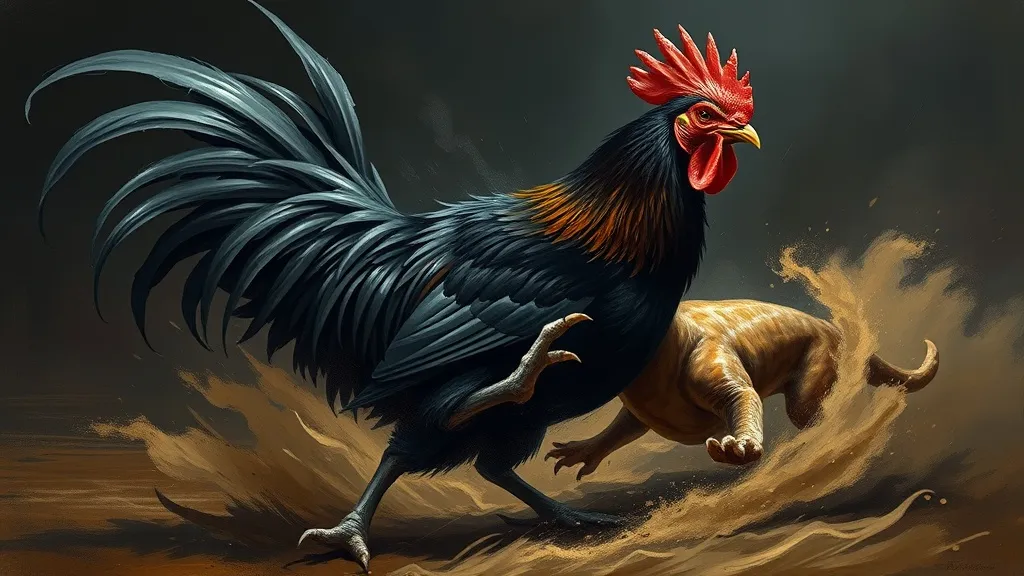Dream symbol: black rooster: scenarios: Dreaming of a Black Rooster Fighting Another Animal