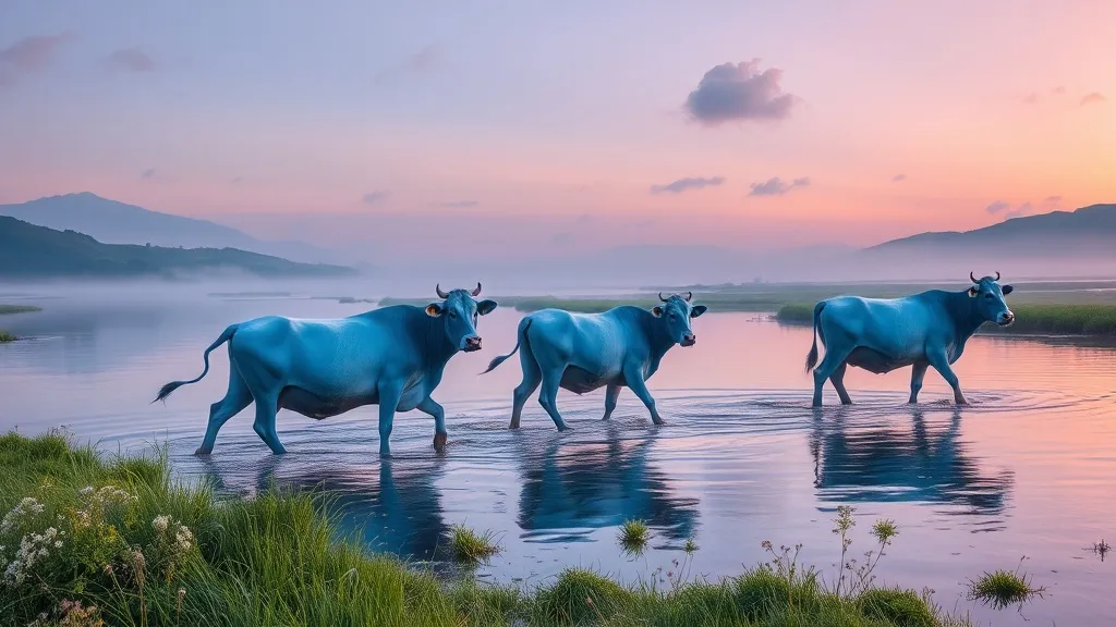 Dream symbol: blue cows: scenarios: Dream about Blue Cows Crossing a River