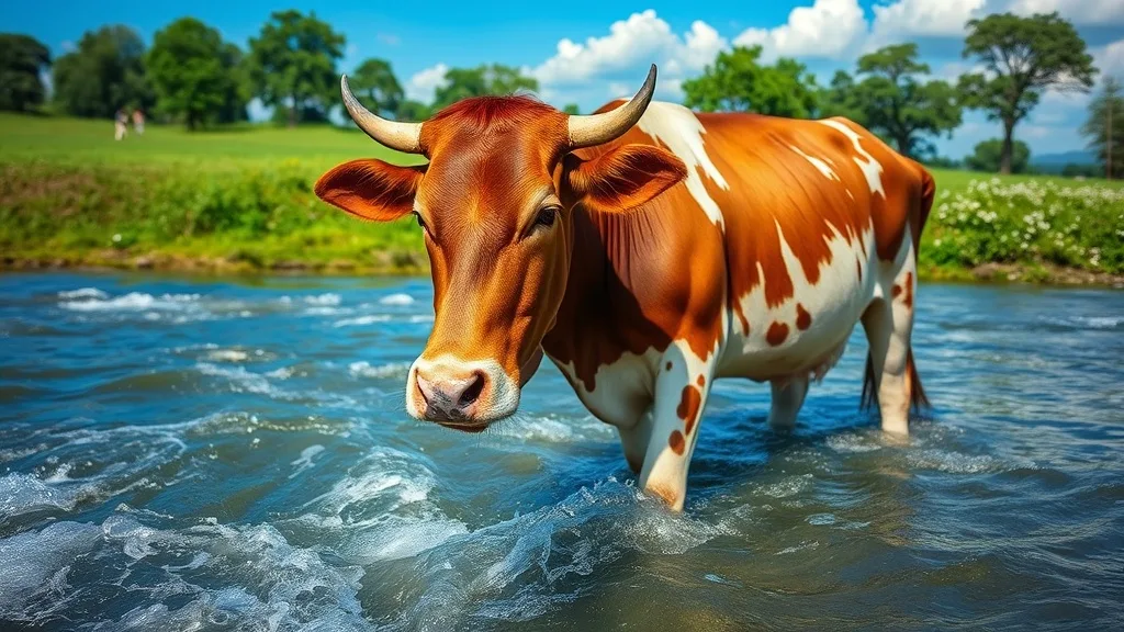 Dream symbol: brahman cows: scenarios: Dream of a brahman cow drinking from a river