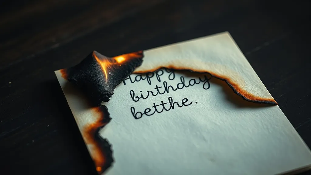 Dream symbol: burnt birthday card: scenarios: Dream about a burnt birthday card with a specific message still visible