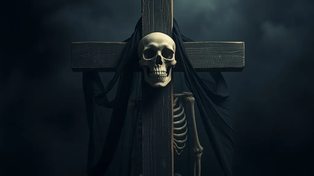Dream symbol: cross with skeleton face and black veil: scenarios: Dream of a Cross with a Skeleton Face Emerging from a Black Veil