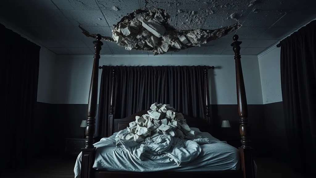 Dream symbol: crumbling ceiling: scenarios: Dream of ceiling falling on your bed