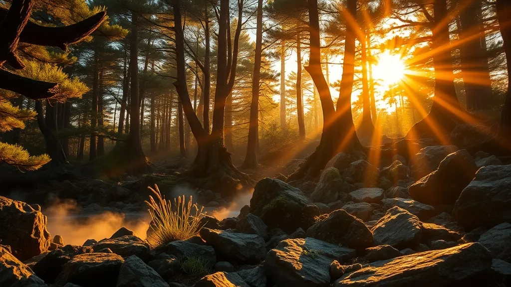 Dream symbol: spiky trees and rocks: scenarios: Dream about Sunlight Shining on Spiky Trees and Rocks