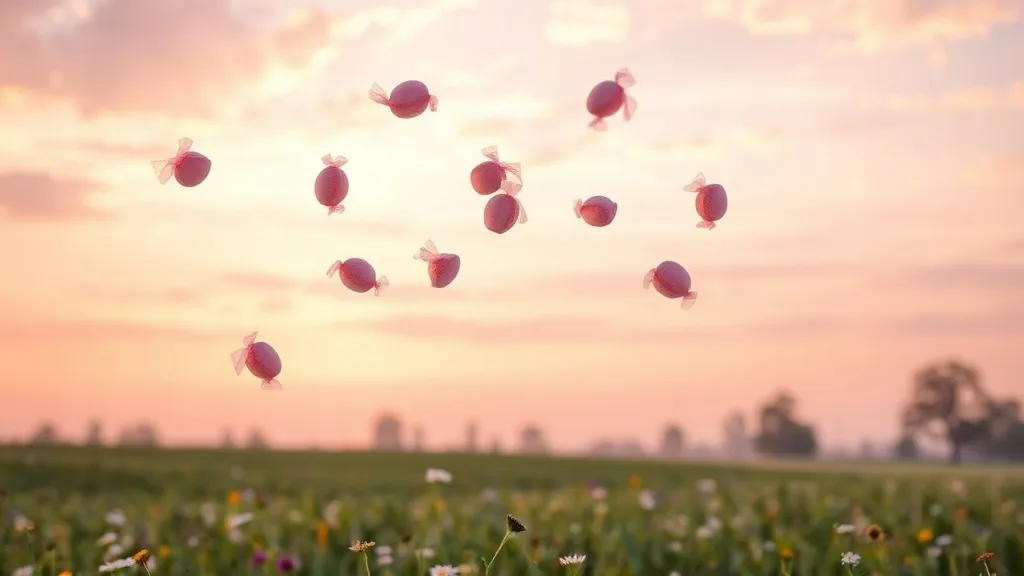 Dream symbol: pink toffees: scenarios: Dream about Pink Toffees Falling from the Sky