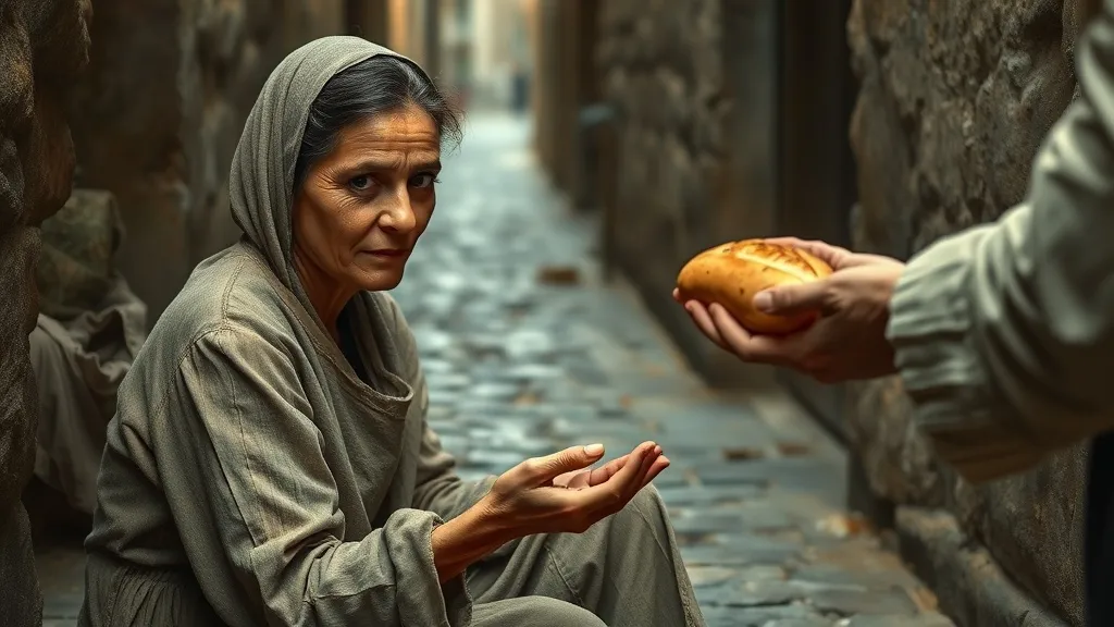 Dream symbol: begging woman: scenarios: Dream of Giving Food to a Begging Woman