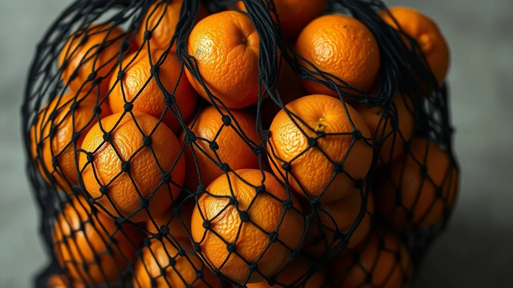 Dream symbol: black mesh bag of oranges: symbolism: Fragility and Vulnerability of Wealth or Opportunity