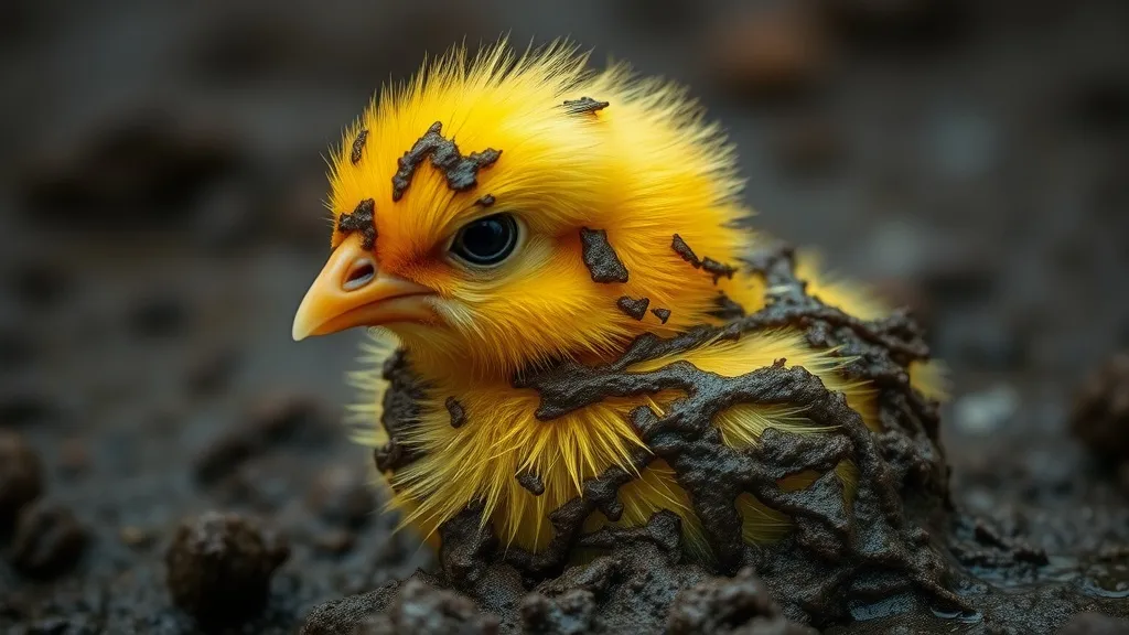 Dream symbol: yellow chicks: scenarios: Dream about a yellow chick covered in mud