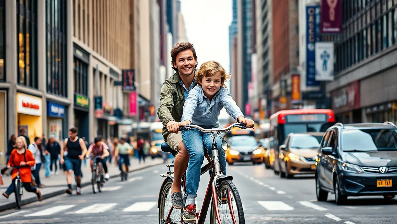 Dream symbol: riding a bike with son: scenarios: Dream about Riding a Bike with Son in a Busy City