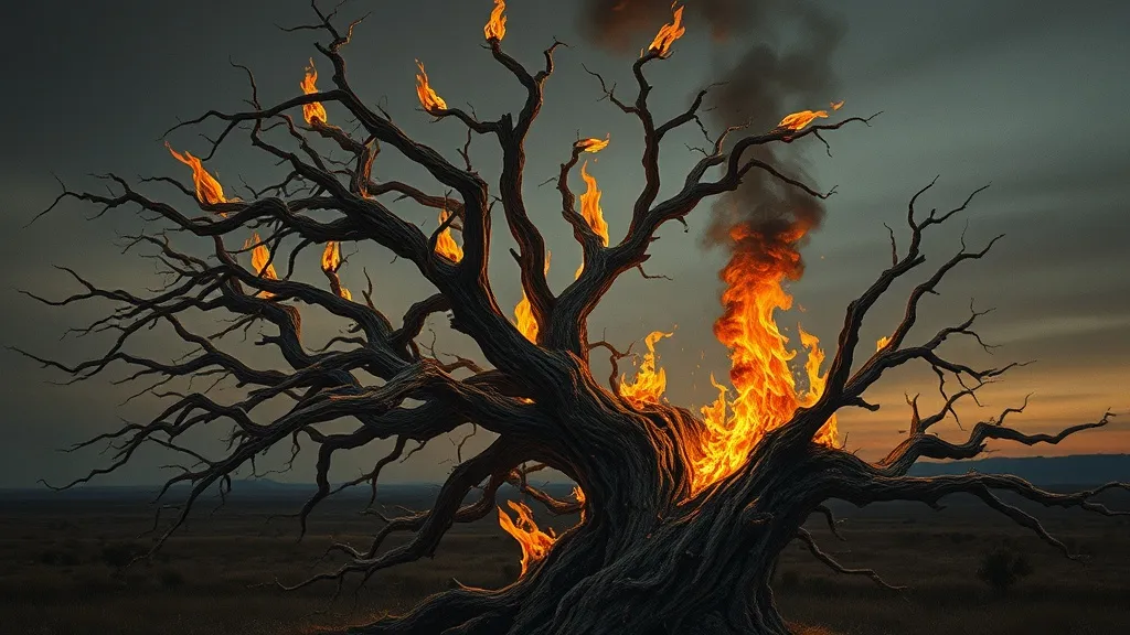 Dream symbol: dried vine trees: scenarios: Dream about a dried vine tree on fire
