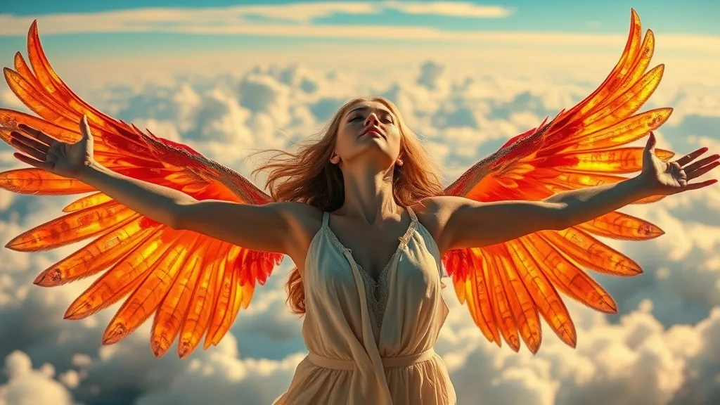 Dream symbol: fiery feather wings: scenarios: Dream of Flying with Fiery Feather Wings in Heaven
