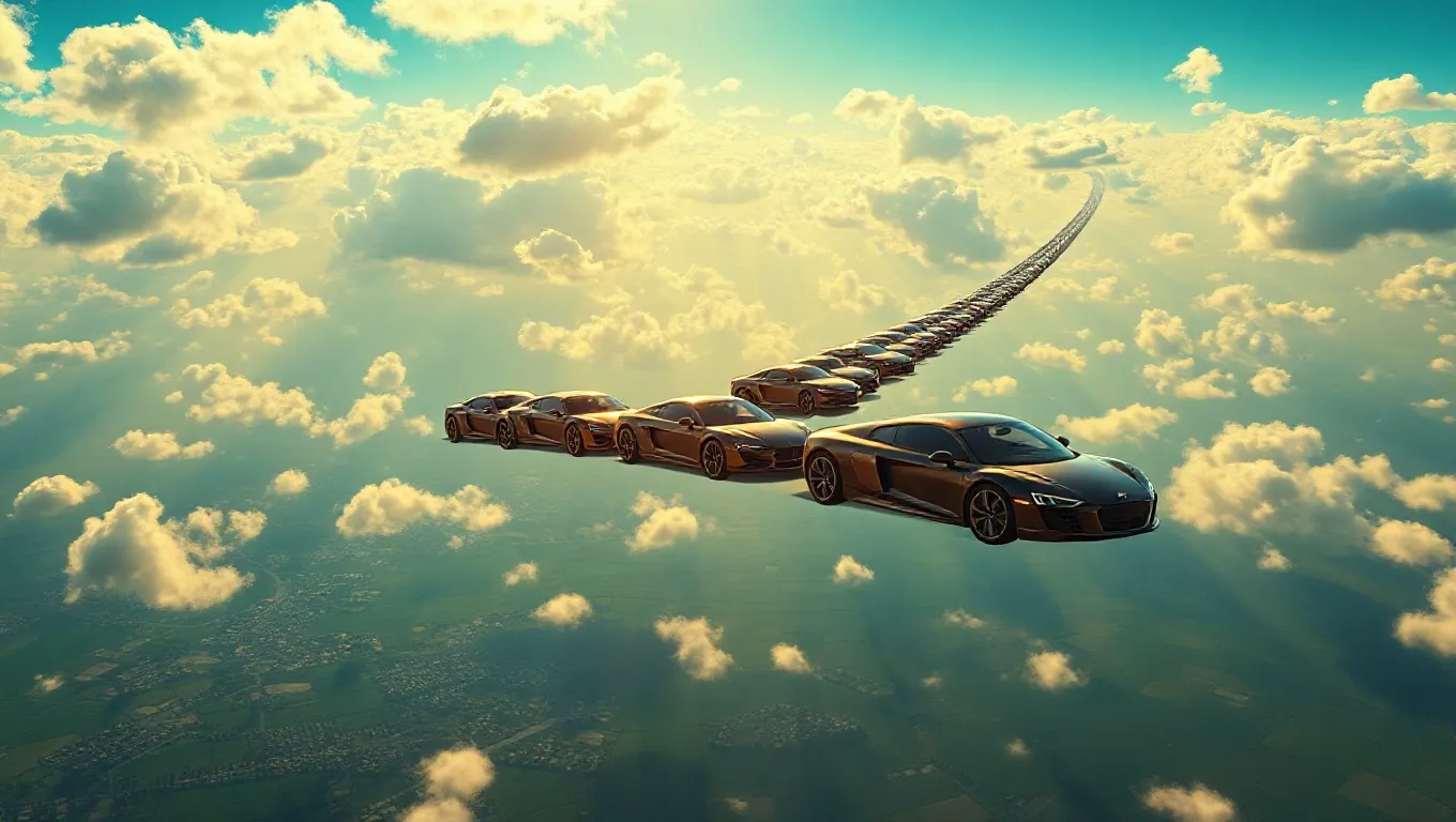 Dream symbol: line of cars in sky: symbolism: Portrayal of Collective Movement Towards a Shared Objective Dream symbol: line of cars in sky: symbolism: Portrayal of Collective Movement Towards a Shared Objective