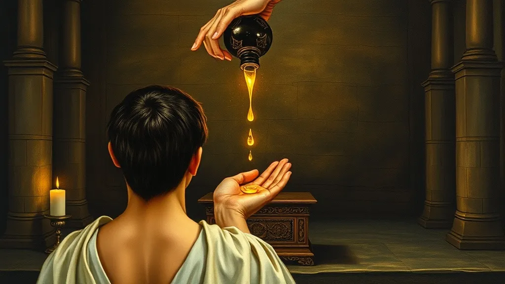 Dream symbol: oil bottles: scenarios: Dream about using oil from a bottle for anointing