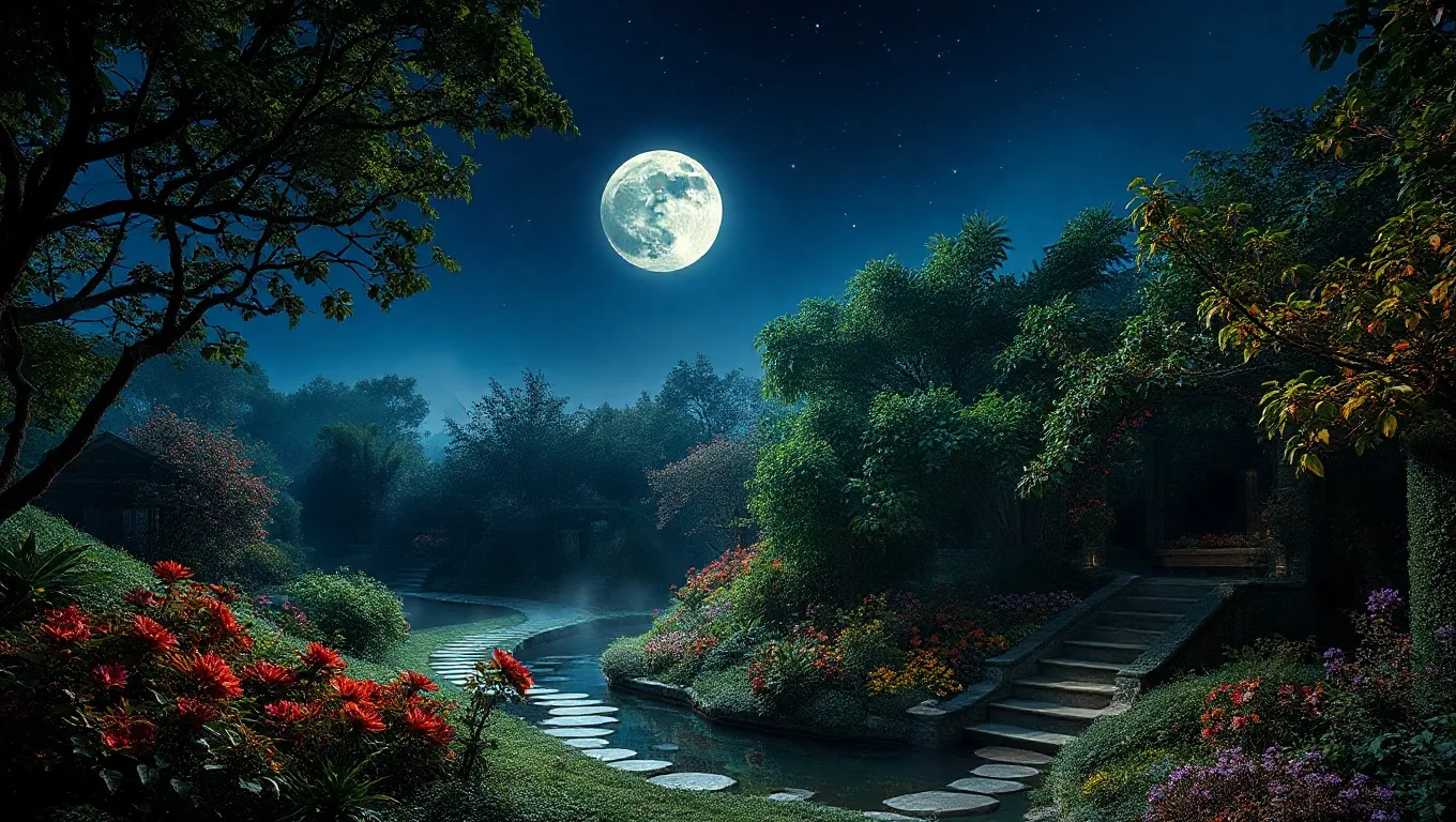 Dream symbol: paradise garden: scenarios: Dream of a Paradise Garden at Night Under the Moonlight Dream symbol: paradise garden: scenarios: Dream of a Paradise Garden at Night Under the Moonlight