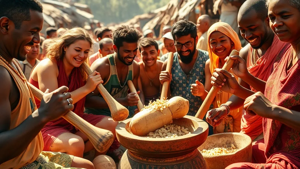 Dream symbol: pounding yam: symbolism: Community and Shared Effort