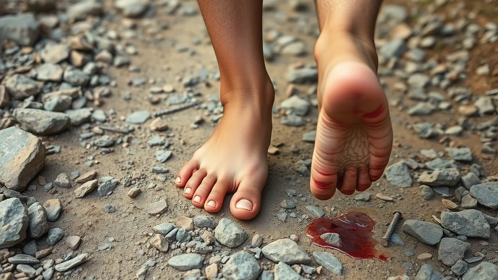 Dream symbol: sore feet: scenarios: Dream of stepping on nails with sore feet