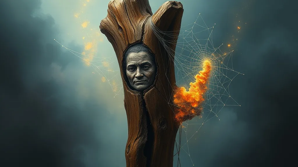 Dream symbol: staff with web-like portrait: symbolism: Past, Present, and Future Intertwined