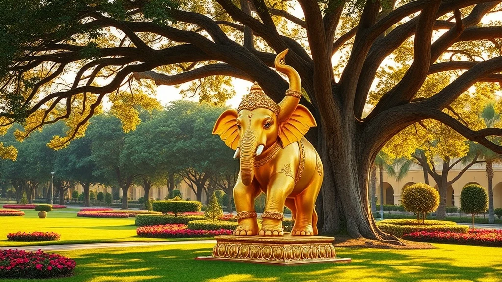 Dream symbol: gold elephant statue: scenarios: Dream of a gold elephant statue in a park