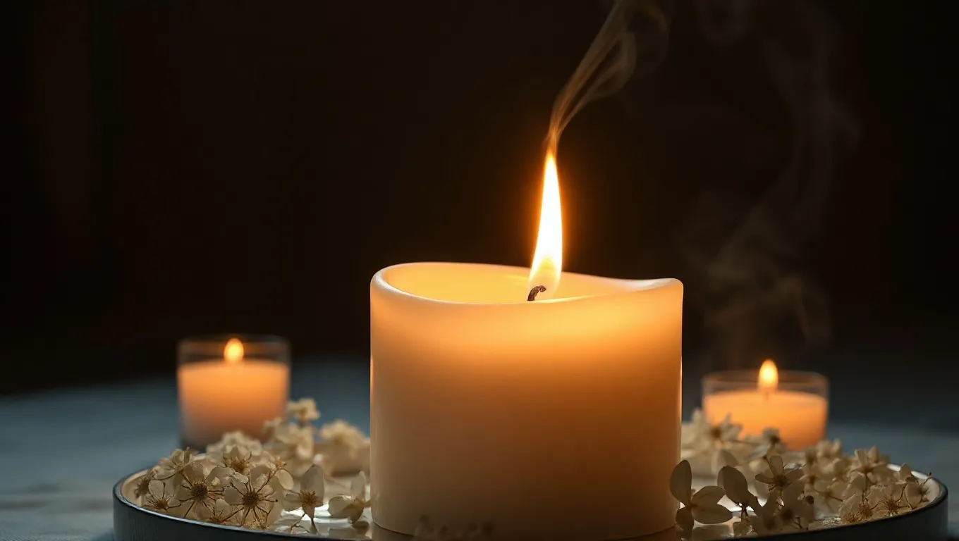Dream symbol: white lit large flame candle: symbolism: Expression of Sacred Ritual and Devotion