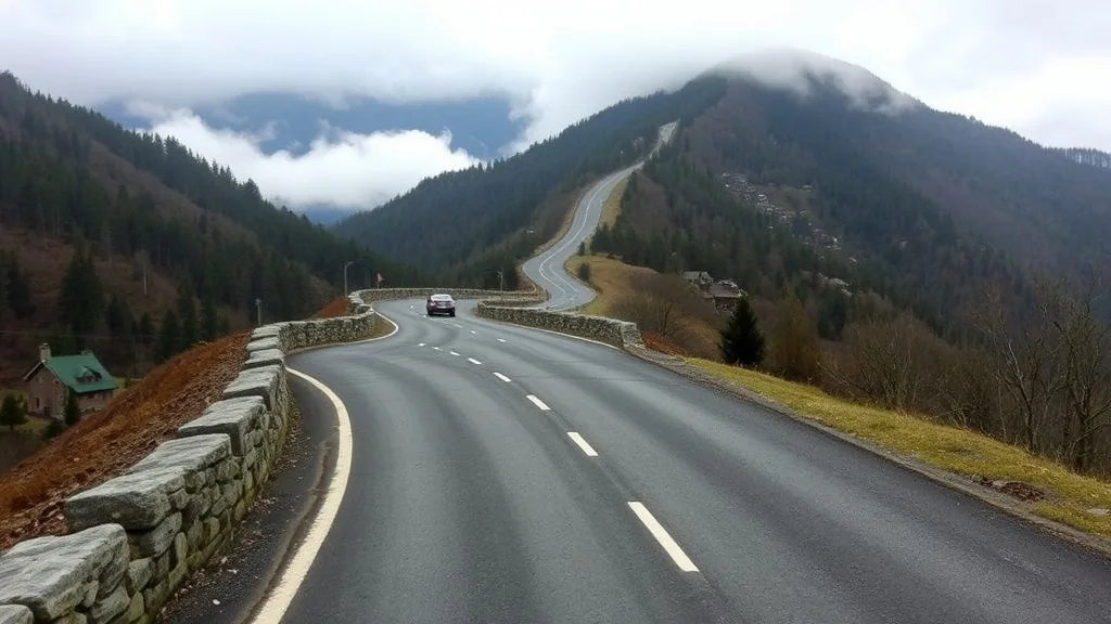 Dream symbol: windy road: scenarios: Dream of a Winding Road with Steep Hills