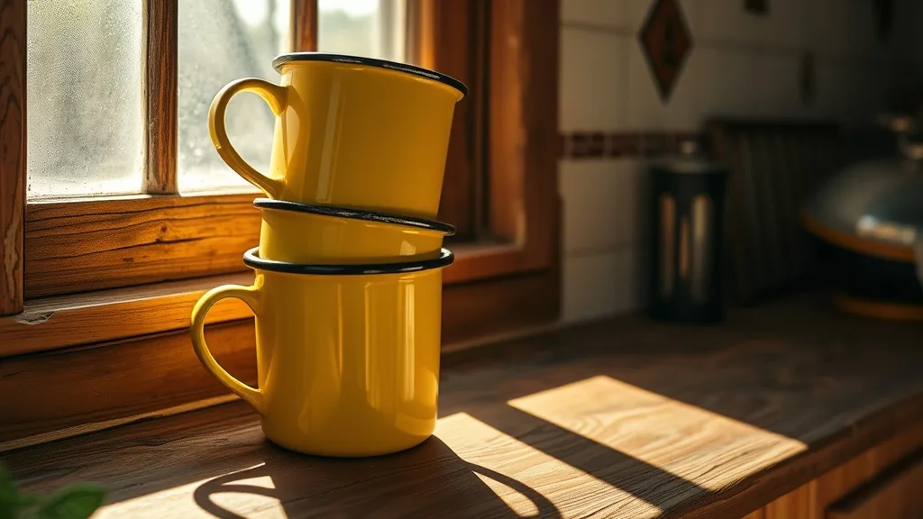 Dream symbol: yellow enamel mug: scenarios: Dream of a stack of yellow enamel mugs